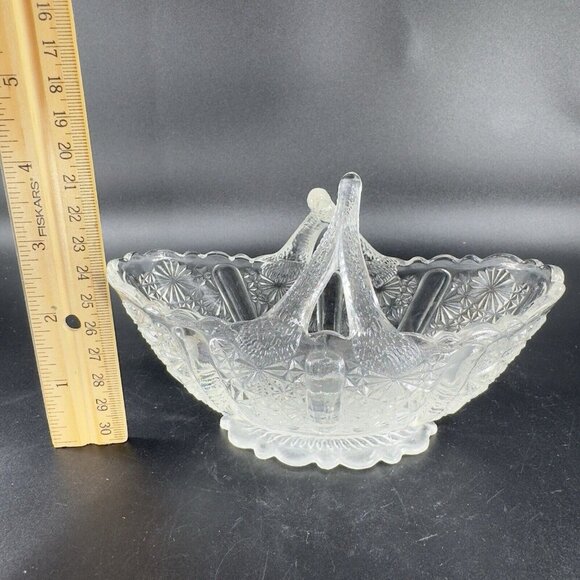 Fenton Glass Clear Daisy Button Basket Split Twig Handle Manganese 365nm Glow UV - Picture 5 of 15